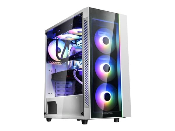 DeepCool MATREXX 55 ADD-RGB WH 3F - Tower - utökad ATX - genomskinlig sidopanel (härdat glas) (ATX / PS/2) - vit - USB/ljud
