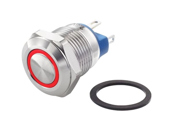 TRU COMPONENTS TC-7494652 TC-GQ12-AF-10E/J/R/12V/S Hærværkssikret trykkontakt 48 V/DC 2 A 1 x Off/(On) Tastende Rød IP65 1 stk