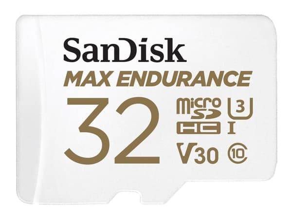 SanDisk Max Endurance - Flashminnekort (microSDHC til SD-adapter inkludert) - 32 GB - Video Class V30 / UHS-I U3 / Class10 - microSDHC UHS-I