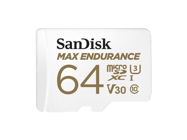 SanDisk Max Endurance - Flashminnekort (microSDXC til SD-adapter inkludert) - 64 GB - Video Class V30 / UHS-I U3 / Class10 - microSDXC UHS-I