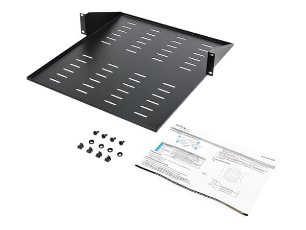 StarTech.com 2U Vented 19" 2-Post Network Rack Cabinet Shelf, 20in Deep Center Mount Cantilever Tray Rackmount Shelf for AV/Data Equipment Enclosure