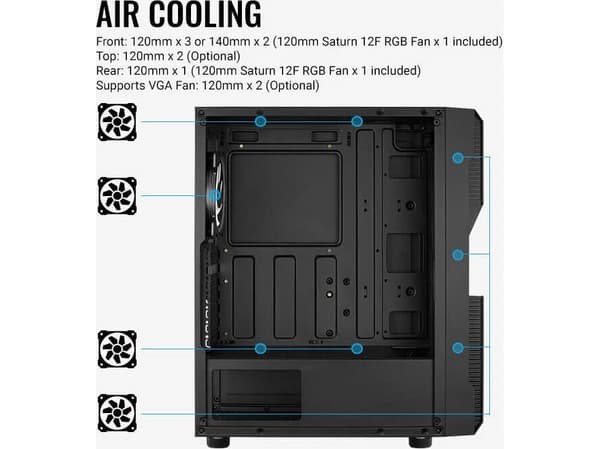 AeroCool Menace Saturn RGB - Tempered Glass Edition - tower - ATX - genomskinlig sidopanel (härdat glas) - ingen strömförsörjning (ATX) - svart - USB