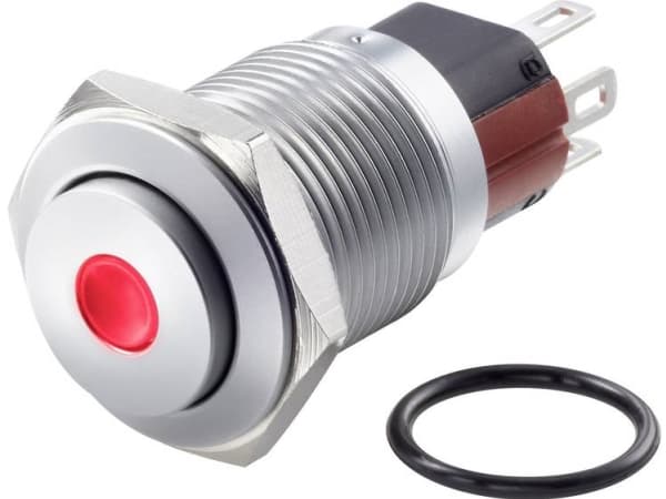 TRU COMPONENTS TC-7494928 TC-GQ16-KH-11D/J/R/12V/C Hærværkssikret trykkontakt 48 V/DC 2 A 1 x Off/(On) Tastende Rød IP65 1 stk