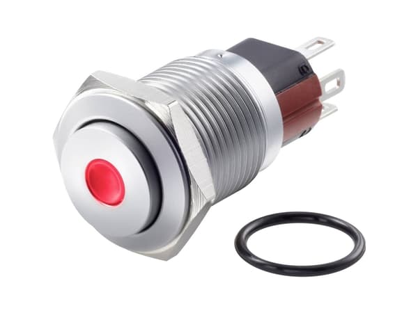 TRU COMPONENTS TC-7494928 TC-GQ16-KH-11D/J/R/12V/C Hærværkssikret trykkontakt 48 V/DC 2 A 1 x Off/(On) Tastende Rød IP65 1 stk