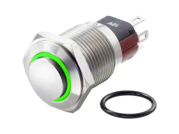 TRU COMPONENTS TC-7495036 TC-GQ16-KH-11E/J/G/12V/S Hærværkssikret trykkontakt 48 V/DC 2 A 1 x Off/(On) Tastende Grøn IP65 1 stk