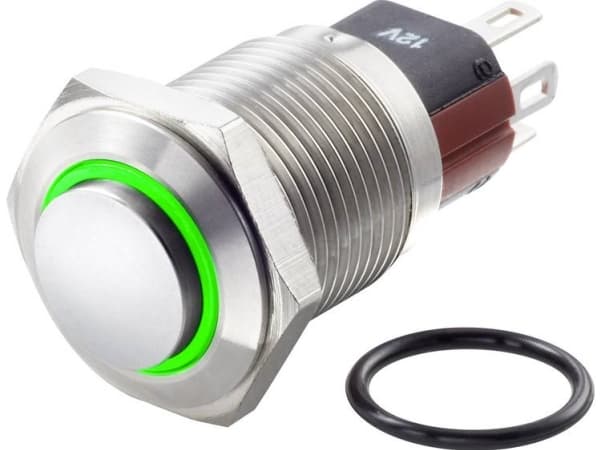 TRU COMPONENTS TC-7495036 TC-GQ16-KH-11E/J/G/12V/S Hærværkssikret trykkontakt 48 V/DC 2 A 1 x Off/(On) Tastende Grøn IP65 1 stk
