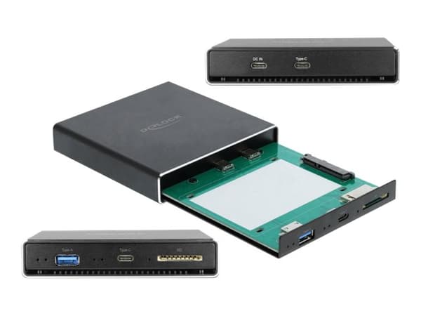 Delock ulkoinen kotelo 2,5" SATA HDD / SSD-levylle, jossa on ylimääräinen USB Type-C ja Type-A portti ja SD-korttipaikka - Lagringspakning - 2,5" - S