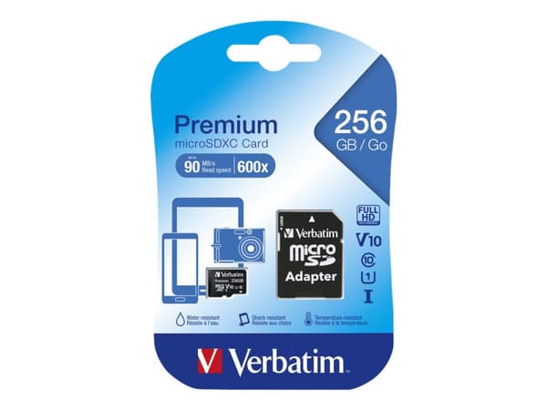 Verbatim Premium - Flashminnekort (SD-adapter inkludert) - 256 GB - UHS Class 1 / Class10 - microSDXC UHS-I
