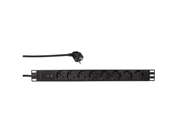 LogiLink PDU8C02, Perus, 1U, Alumiini, Musta, 8 AC-pistorasia(a), Tyyppi F