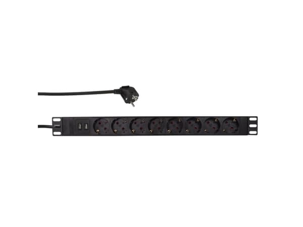LogiLink PDU8C02, Grunnleggende, 1U, Aluminium, Sort, 8 AC-utganger, Type F Sort