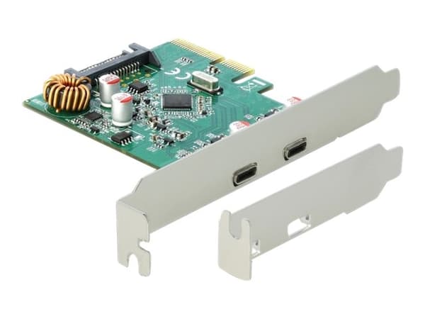 Delock PCI Express x4 Card to 2 x external SuperSpeed USB 10 Gbps (USB 3.1 Gen 2) USB Type-C female - USB-adapter - PCIe 3.0 x4 låg profil - USB-C 3.
