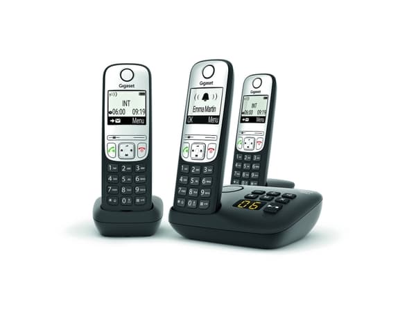 Gigaset A690A Trio - Trådlös telefon - svarssysten med nummerpresentation - ECO DECT\GAP - svart + 2 extra handuppsättningar