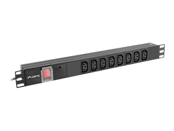 Lanberg PDU-08I-0200-C20-BK - Overspenningsavleder (kan monteres i rack) - AC 220-250 V - 4000 watt - enkeltfase - utgangskontakter: 8 - 1U - 19" - 2 Sort