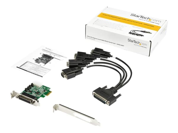 StarTech.com 4-port PCI Express RS232 Serial Adapter Card, PCIe RS232 Serial Host Controller Card, PCIe to Serial DB9, 16950 UART, Low Profile Deskto Grønn