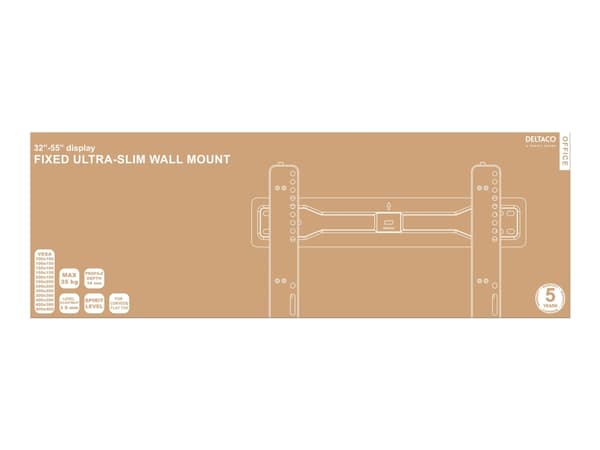 DELTACO Office ARM-0150 - Ultra-Slim - brakett - fast - for LCD TV / kurvet LCD TV - plastikk, stål - matt svart - skjermstørrelse: 32"-55" - veggmon