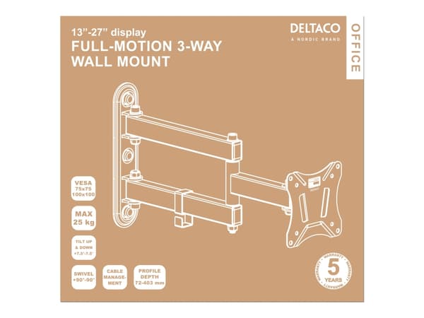 DELTACO Office ARM-0251 - Konsol - för platt panel - svart - skärmstorlek: 13"-27" - väggmonterbar