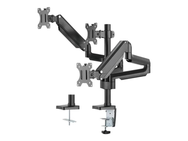 DELTACO ARM-0352 - Monteringssett - justerbar arm - for 3 LCD-skjermer - aluminium - svart - skjermstørrelse: 17"-27" - skrivebordsmonterbar