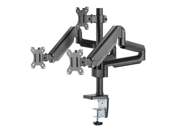 DELTACO ARM-0352 - Monteringssett - justerbar arm - for 3 LCD-skjermer - aluminium - svart - skjermstørrelse: 17"-27" - skrivebordsmonterbar