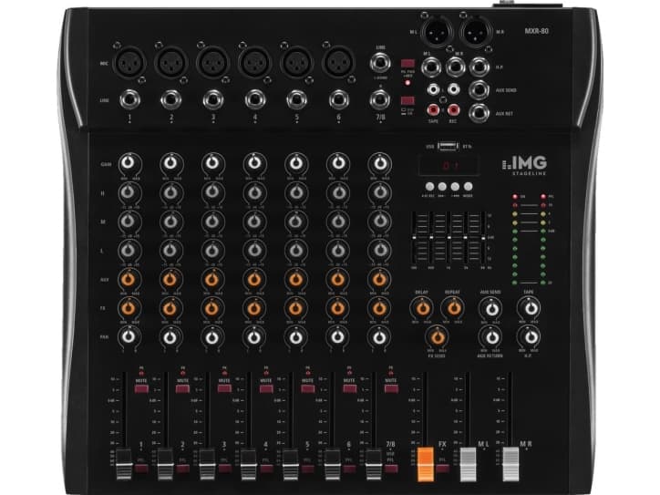 IMG StageLine MXR-80 Konsol-mikserpult Antal kanaler:8 Bluetooth, USB-tilslutning