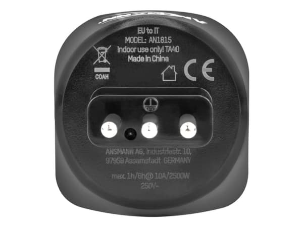 Ansmann 1250-0035, Type L (IT), Type C (Europlug), Rett, Rett, 250 V, 10 A