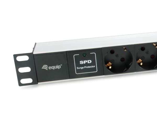 Equip 333315, Grunnleggende, 1U, Horisontal, Aluminium, Sort, Sølv, 7 AC-utganger