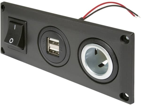 ProCar inbyggt uttag med USB-A dubbelt uttag omkopplingsbart + 1 eluttag 12 V, 24 V 20 A 2-läder