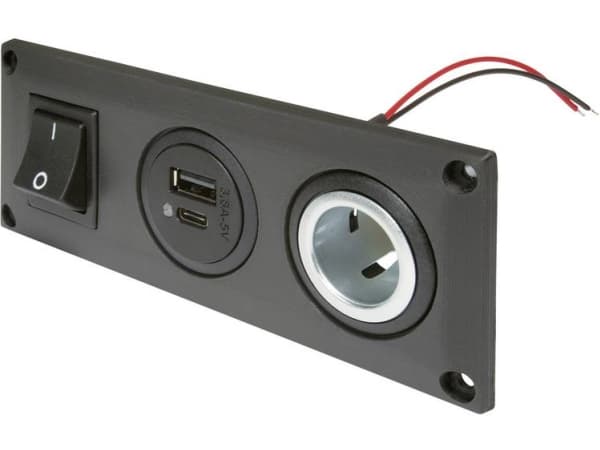 ProCar sisäänrakennettu pistorasia, jossa USB-C/A kaksoispistorasia kytkettävissä + 1 pistorasia 12 V, 24 V 20 A 2-nahkainen