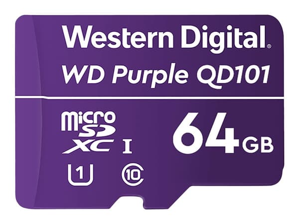 WD Purple SC QD101 WDD064G1P0C - Flash-minnekort - 64 GB - UHS-I U1 / Class10 - microSDXC UHS-I - lilla