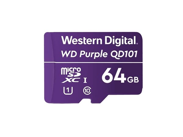 WD Purple SC QD101 WDD064G1P0C - Flash-minnekort - 64 GB - UHS-I U1 / Class10 - microSDXC UHS-I - lilla