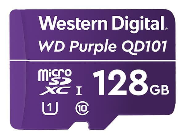 WD Purple SC QD101 WDD128G1P0C - Flash-minnekort - 128 GB - UHS-I U1 / Class10 - microSDXC UHS-I - lilla