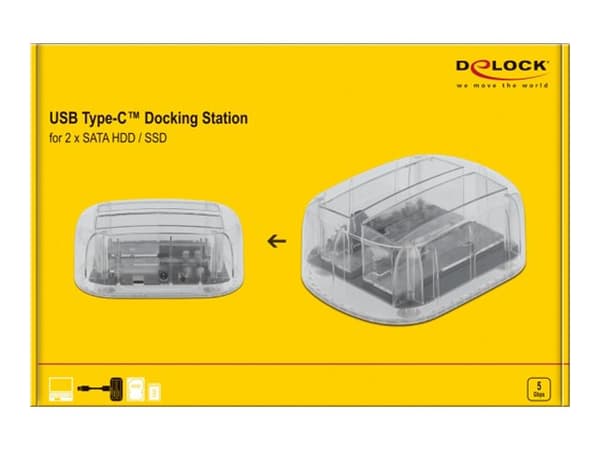 DeLOCK 64090, HDD, SSD, Serial ATA III, 2.5,3.5", USB 3.2 Gen 1 (3.1 Gen 1) Type-C, 6 Gbit/s, Läpinäkyvä