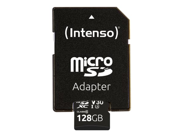 Intenso Professional - Flashminnekort (microSDXC til SD-adapter inkludert) - 128 GB - UHS Class 1 / Class10 - microSDXC UHS-I