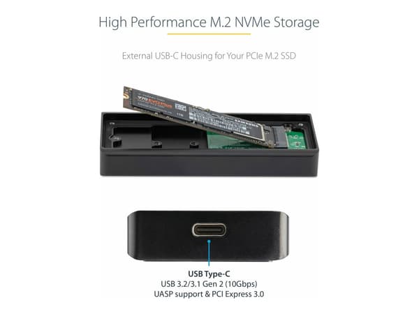 StarTech.com M2E1BRU31C, SSD-kabinett, M.2, PCI Express 3.0, 10 Gbit/s, USB-tilkobling, svart