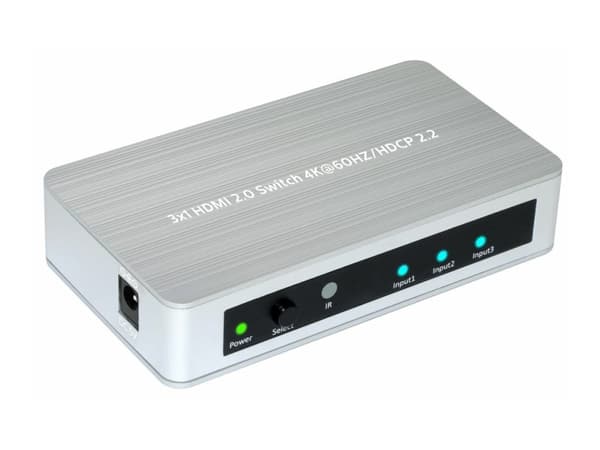 MicroConnect HDMI2.0 3X1 Amplifier Switcher - Video/audio switch - 3 x HDMI - stasjonær