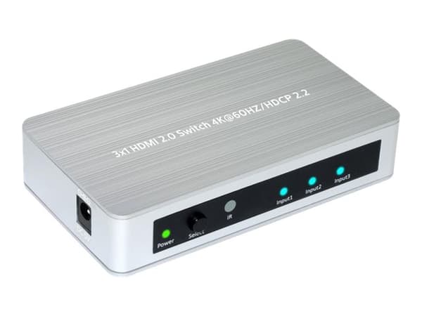 MicroConnect HDMI2.0 3X1 Amplifier Switcher - Video/audio switch - 3 x HDMI - stasjonær