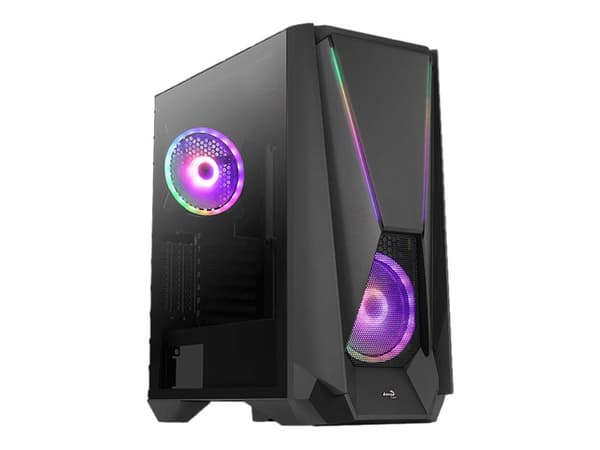 AeroCool Visor - Mid tower - utökad ATX - genomskinlig sidopanel (härdat glas) - ingen strömförsörjning (ATX) - svart - USB/ljud