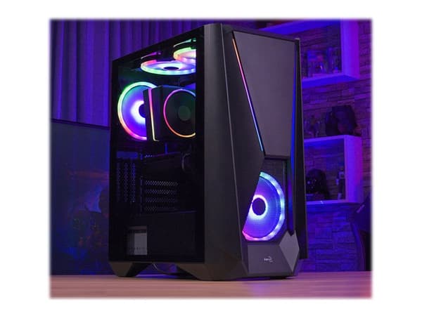 AeroCool Visor - Mid tower - utökad ATX - genomskinlig sidopanel (härdat glas) - ingen strömförsörjning (ATX) - svart - USB/ljud
