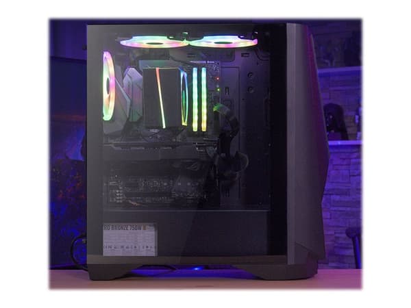 AeroCool Visor - Mid tower - utökad ATX - genomskinlig sidopanel (härdat glas) - ingen strömförsörjning (ATX) - svart - USB/ljud
