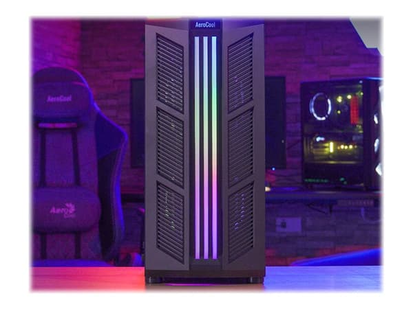 AeroCool Prime ARGB - MDT - ATX - sidepanel med vindue (hærdet glas) - ingen strømforsyning (ATX) - sort - USB/Lyd