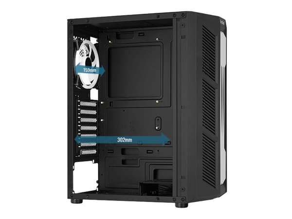 AeroCool Prime ARGB - MDT - ATX - sidepanel med vindue (hærdet glas) - ingen strømforsyning (ATX) - sort - USB/Lyd