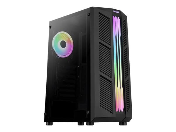 AeroCool Prime ARGB - MDT - ATX - sidepanel med vindue (hærdet glas) - ingen strømforsyning (ATX) - sort - USB/Lyd musta