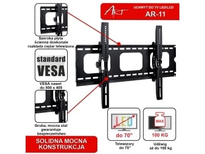 ART AR-11 - Brakett - for flatpanel - metall - svart - skjermstørrelse: 42"-70" - veggmonterbar