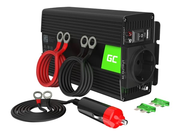 Green Cell - DC-AC strøminverter - 12 V - 500 watt - utgangskontakter: 1 - svart Sort