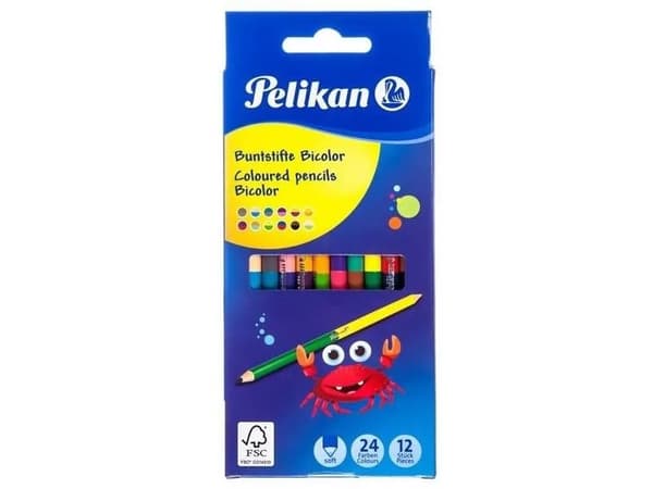 Pelikan Zweifarb-Buntstifte Bicolor, rund, 12er Kartonetui mit 2 verschiedenfarbigen Enden, Minenstärke: ca. 3.0 mm, - 1 Stück (700146)