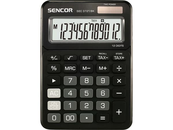 Sencor SEC 372T/BK, Desktop, Grunnleggende, 12 sifre, Vippbar skjerm, Batteri/Solcelle, Sort