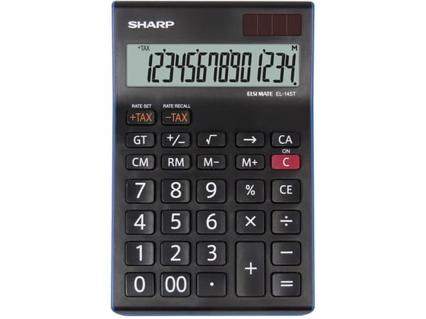 Sharp EL-145T, Desktop, Økonomi, 14 sifre, 1 linjer, Batteri/Solcelle, Sort