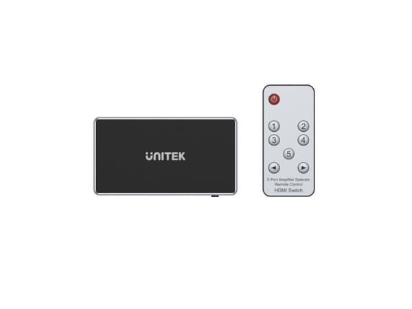 Unitek - Video/ljudsplitter/switch - 5 in, 1 out, 4K x HDMI - skrivbordsmodell