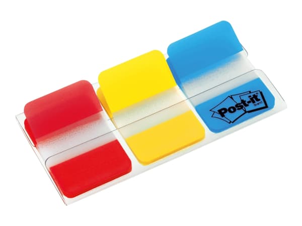 Post-it Index 686-RYB - Lapper med dispenser - 25.4 x 38.1 mm - 66 ark (3 x 22) - gul, blå, rød