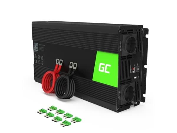 Vihreä kenno INV24, yleiskäyttöinen, automaattinen, 24 V, 1500 W, 230 V, DC-AC, DC-AC musta