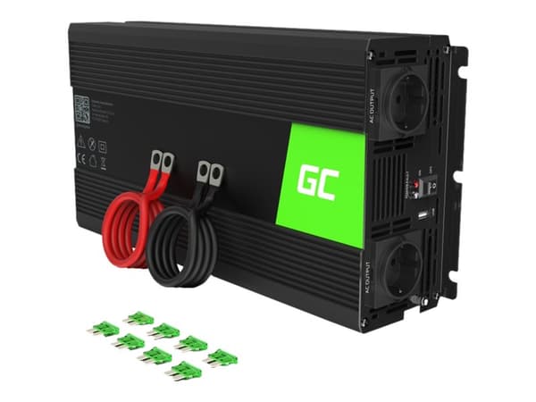 Green Cell - DC-AC-omriktare - 12 V - 1500 Watt - utgångskontakter: 2 - svart Svart